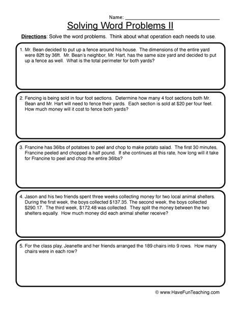 Word Problems Worksheets .